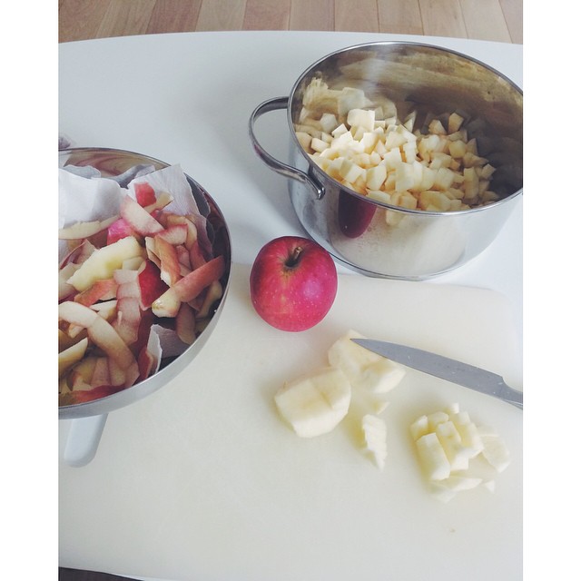 On a rainy Saturday, what better to do than make some comforting apple compote? #apple #apples #applesauce #homemade #rainyday #weekend #nomnom